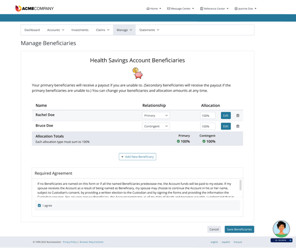 HSA Online Beneficiary