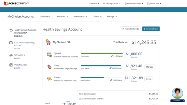 Spend Save Invest HSA account page
